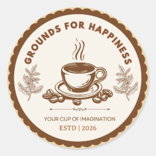 Grounds For Happiness Coffee Logo Classic Round Sticker