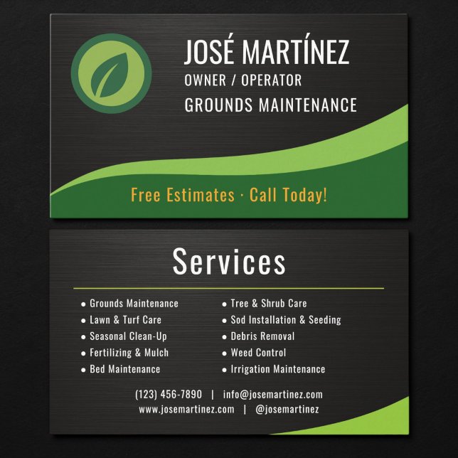 Grounds Maintenance Landscaping Metallic Business Card (Creator Uploaded)