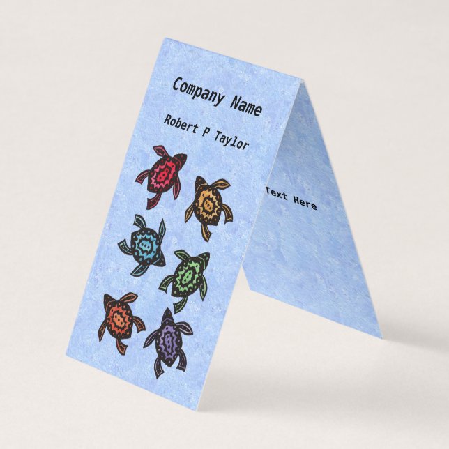 Group Abstract Turtles Colourful Shells Blue Business Card (Front)