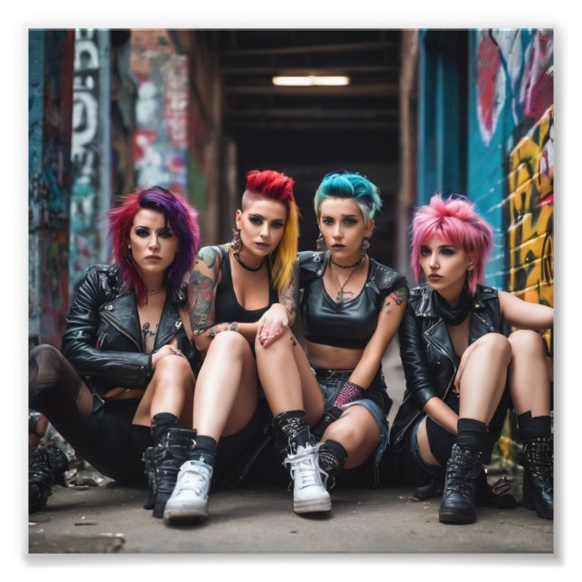 Group Alternative Hot Punk Girls Sitting Photo Print (Front)