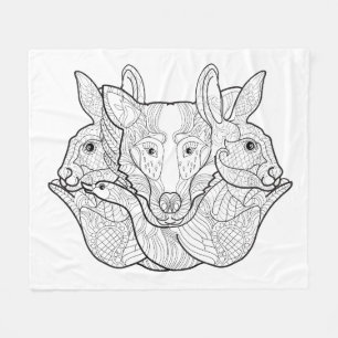 Group Animal Doodle Fleece Blanket