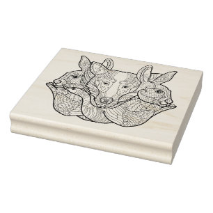 Group Animal Doodle Rubber Stamp