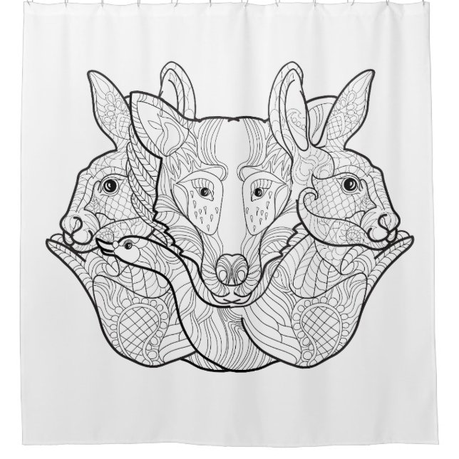 Group Animal Doodle Shower Curtain (Front)