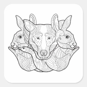 Group Animal Doodle Square Sticker