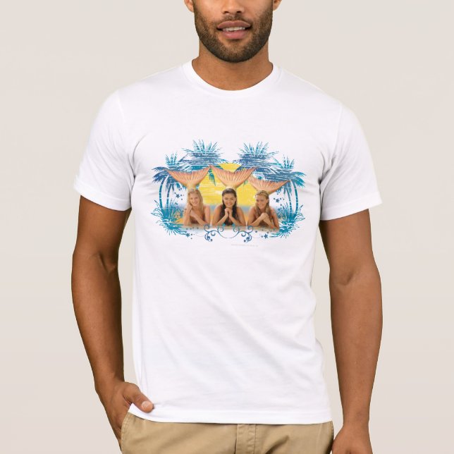 Group Blue Palm Tree Graphic T-Shirt (Front)