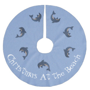 Group Blue White Jumping dolphins Beach Christmas Brushed Polyester Tree Skirt