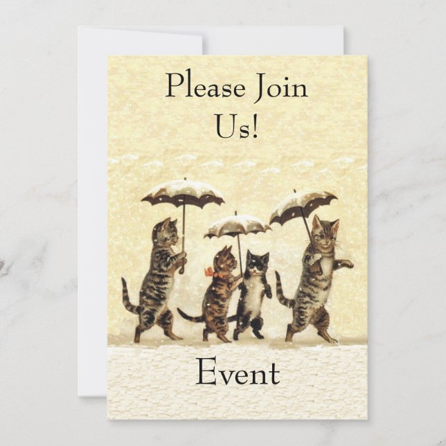 Group Brown white Party Cats Umbrellas Snow Invitation (Front)