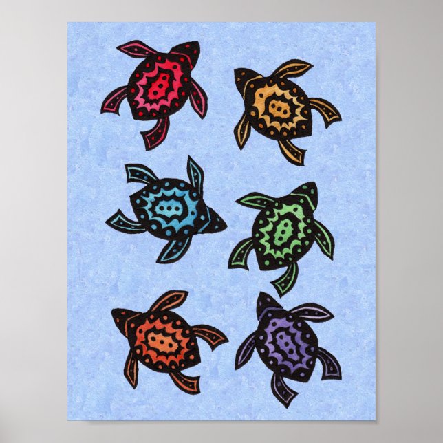 Group Fantasy Abstract Turtles Colourful Shells Poster (Front)