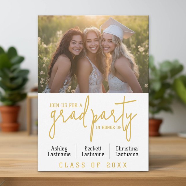 Group Graduation Celebration - Triple Graduates Invitation (Group Graduation Announcement and Party Invitation)