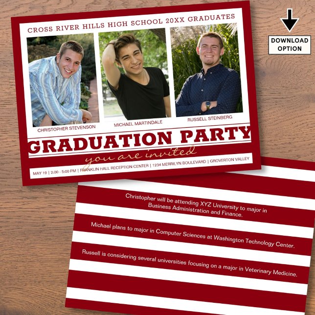 Group Graduation Party 3 Photos Red Invitation (Creator Uploaded)