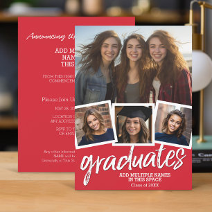 Group Graduation Party - 4 Photos Red Invitation