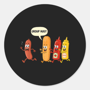 Group Hug Sausage Bun Chup Mustard Funny Hotdog Classic Round Sticker