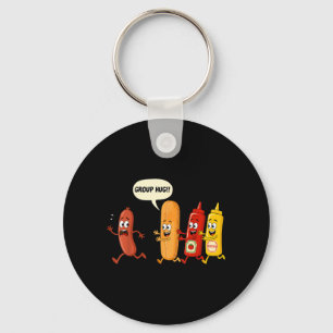 Group Hug Sausage Bun Chup Mustard Funny Hotdog Key Ring
