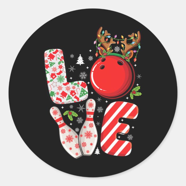 Group matching xmas Bowling ball and pins Christma Classic Round Sticker (Front)