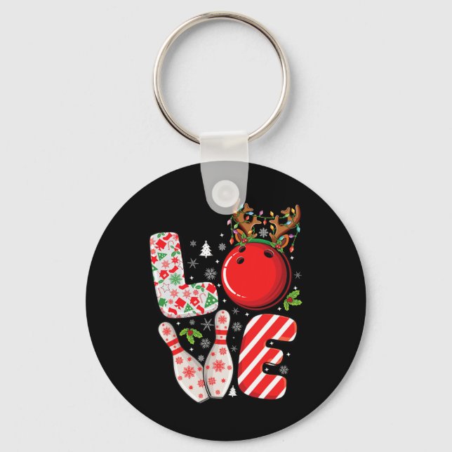 Group matching xmas Bowling ball and pins Christma Key Ring (Front)