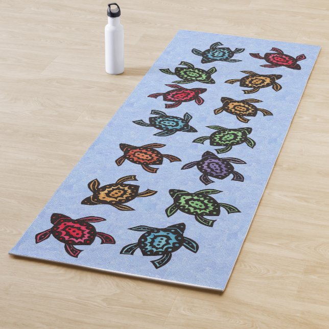 Group of Abstract Black Turtles Colourful Shells Yoga Mat (In Situ)