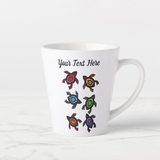 Group of Black Abstract Turtles Coloured Shells Latte Mug (Right)