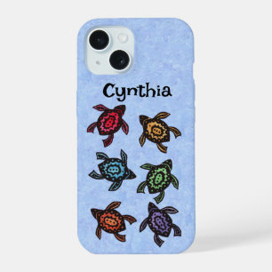 Group of Black Abstract turtles Colourful Shells iPhone 15 Case