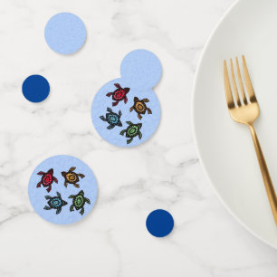 Group of Black Turtles With Colourful shells Blue Confetti