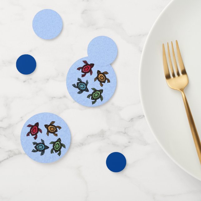 Group of Black Turtles With Colourful shells Blue Confetti (Group)