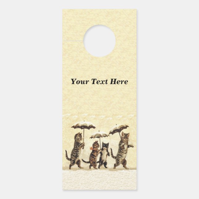 Group of Brown Cats Kittens Umbrellas Snow Yellow Door Hanger (Front)