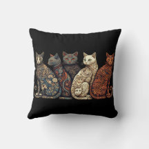 Group of Cats in Victorian Wallpaper Style