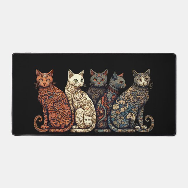 Group of Cats in Victorian Wallpaper Style Desk Mat (Front)