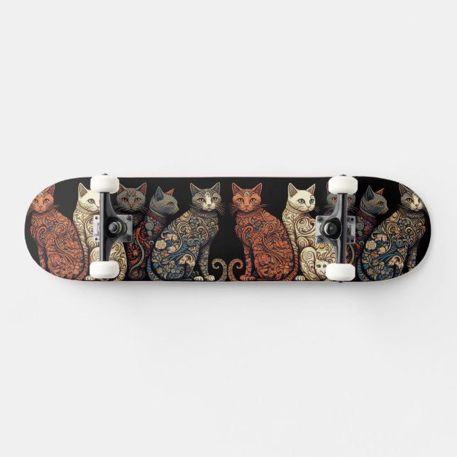 Group of Cats in Victorian Wallpaper Style Skateboard (Horz)