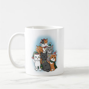 Group of Cats posing for Christmas Picture Coffee Mug