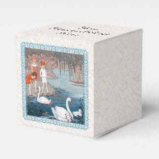 Group of Children Feeding Swans at Lake Blue Frame Favour Box