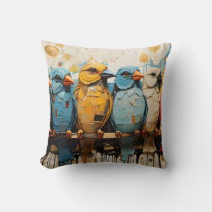 Group Of Colourful Bird Painting Cushion