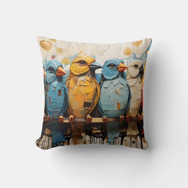 Group Of Colourful Bird Painting Cushion (Front)