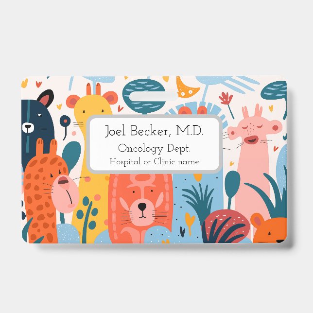 Group of colourful imaginary animals ID badge (Front)