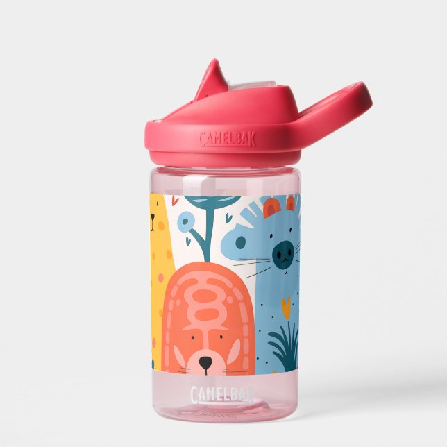 Group of colourful imaginary animals water bottle (Left)
