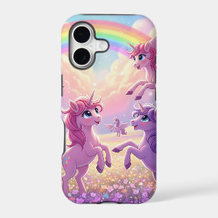 Group Of Cute Pink and Purple Unicorns and Rainbow