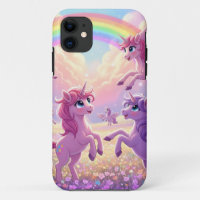 Group Of Cute Pink and Purple Unicorns and Rainbow