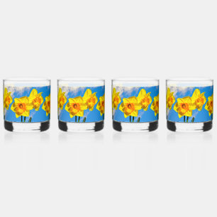Group of Daffodils Gold Medal flowers Whiskey Glass