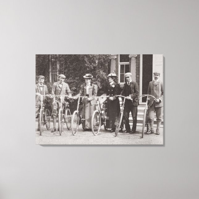 Group of Edwardian bicyclists, early 1900s (b/w ph Canvas Print (Front)