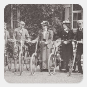 Group of Edwardian bicyclists, early 1900s (b/w ph Square Sticker