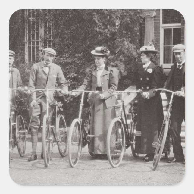 Group of Edwardian bicyclists, early 1900s (b/w ph Square Sticker (Front)