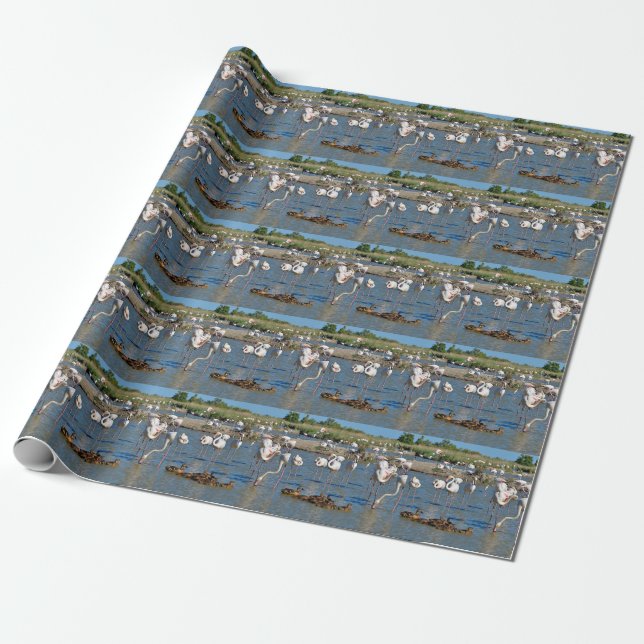 Group of flamingos and ducks in Camargue  Wrapping Paper (Unrolled)
