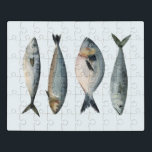 Group of Four Fish Jigsaw Puzzle<br><div class="desc">"Four Fish" by Emma Scarvey. Features four fish on a white background.</div>