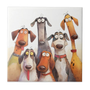 Group of Funny Crazy Dogs Tile