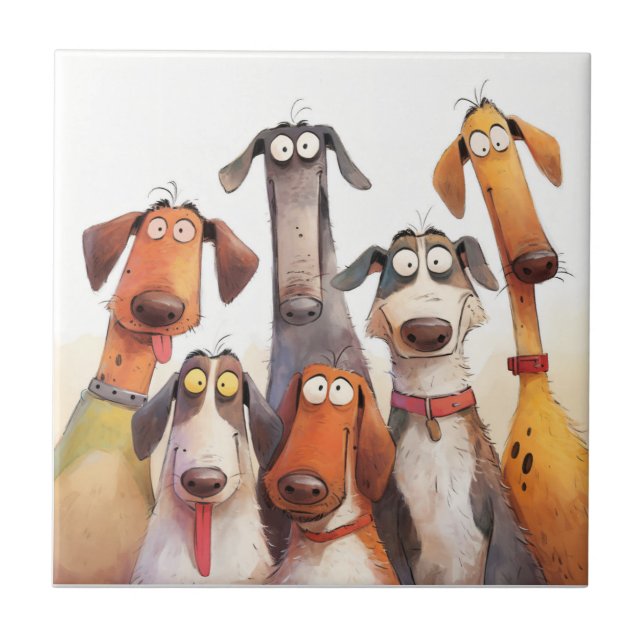 Group of Funny Crazy Dogs Tile (Front)