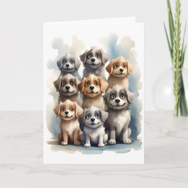 Group of Happy Dogs Portrait Blank Greeting  Card (Front)
