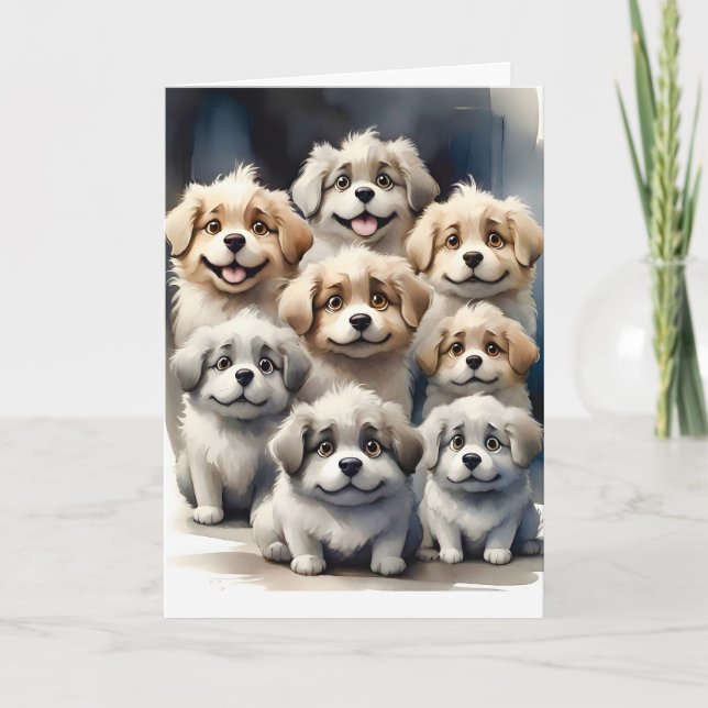 Group of Happy Dogs Portrait Blank Greeting  Card (Front)