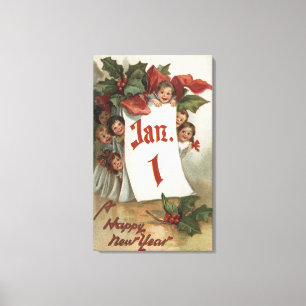 Group of Kids Hiding Behind Calendar Canvas Print