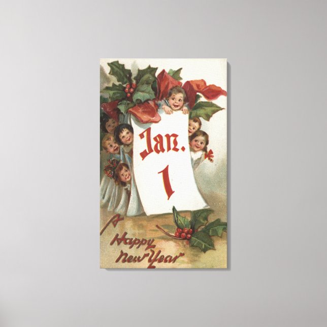 Group of Kids Hiding Behind Calendar Canvas Print (Front)