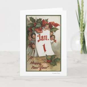 Group of Kids Hiding Behind Calendar Holiday Card