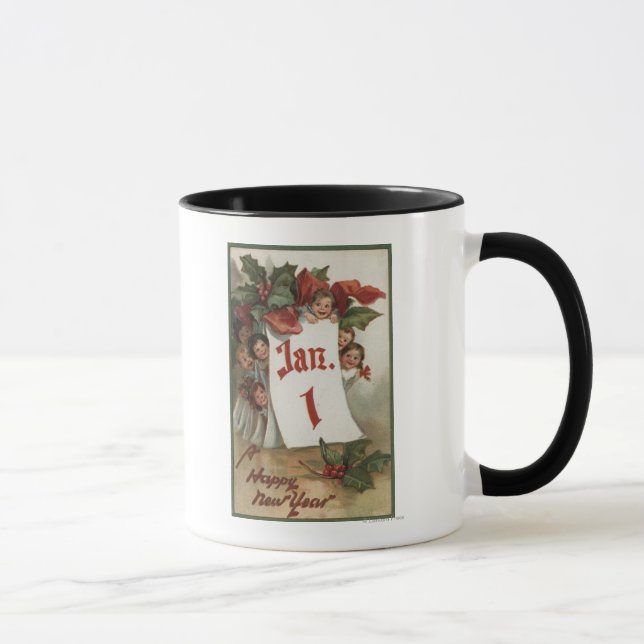 Group of Kids Hiding Behind Calendar Mug (Right)
